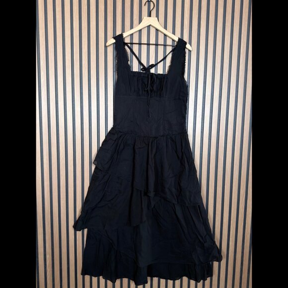 Free People Dresses & Skirts - Free People Dress Large Womens Black Square Neck Ruffled Frayed Midi